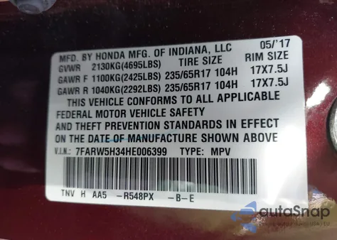 2017 Honda Cr-V Lx z USA, uszkodzony, nr VIN 7FARW5H34HE006399